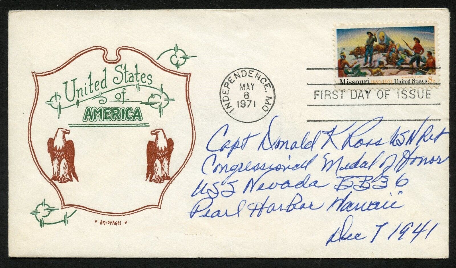 Donald K. Ross d1992 signed autograph FDC Medal of Honor Recipient USN WWII BAS