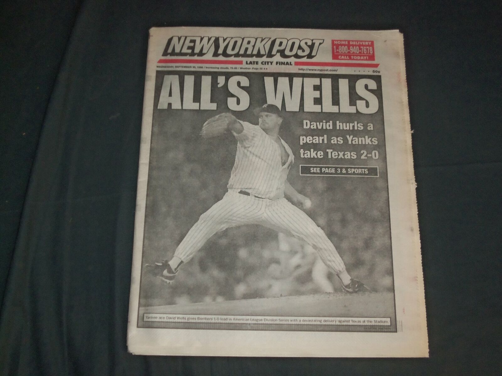 1997 SEPTEMBER 30 NEW YORK POST NEWSPAPER - DAVID WELLS - YANKEES - NP 4108