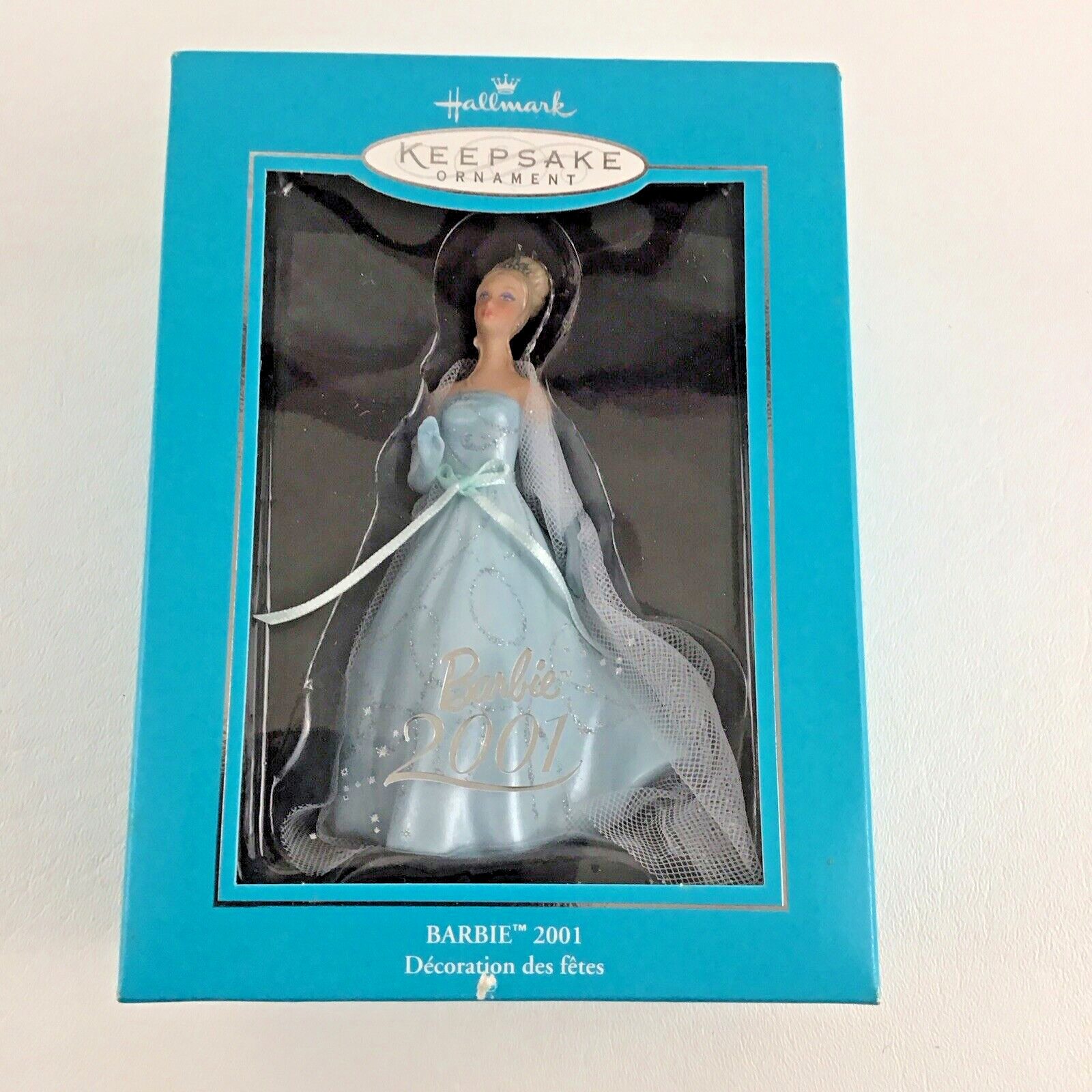 Hallmark Keepsake Ornament Barbie 2001 Porcelain Ice Blue Gown Club Exclusive