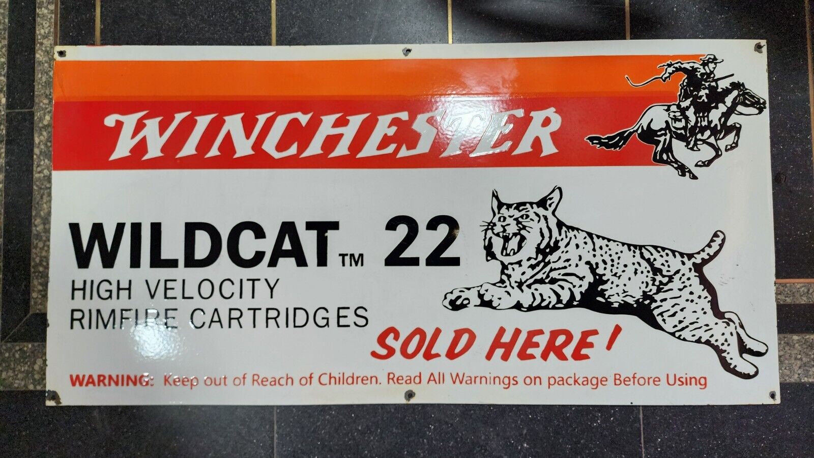WINCHESTER WILDCAT PORCELAIN ENAMEL SIGN 48 X 24 INCHES