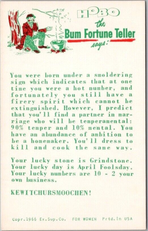 1966 HOBO The Fortune Teller Exhibit Card FOR WOMEN \