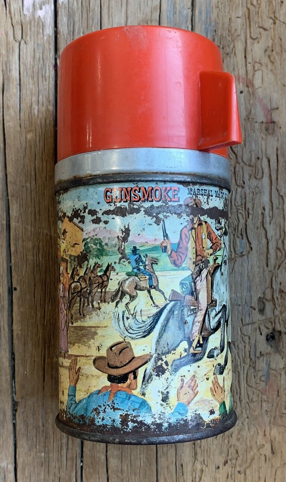 Vintage 1959 Gunsmoke lunch box metal Thermos bottle by Aladdin  