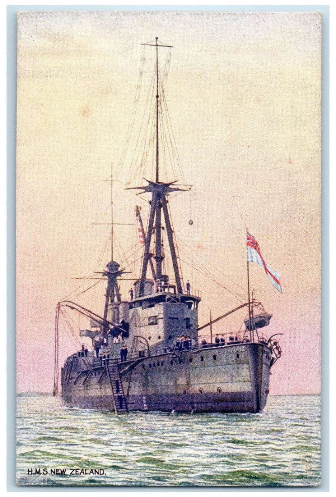 c1910 Front View of H.M.S New Zealand Battle Cruiser Oilette Tuck Art Postcard