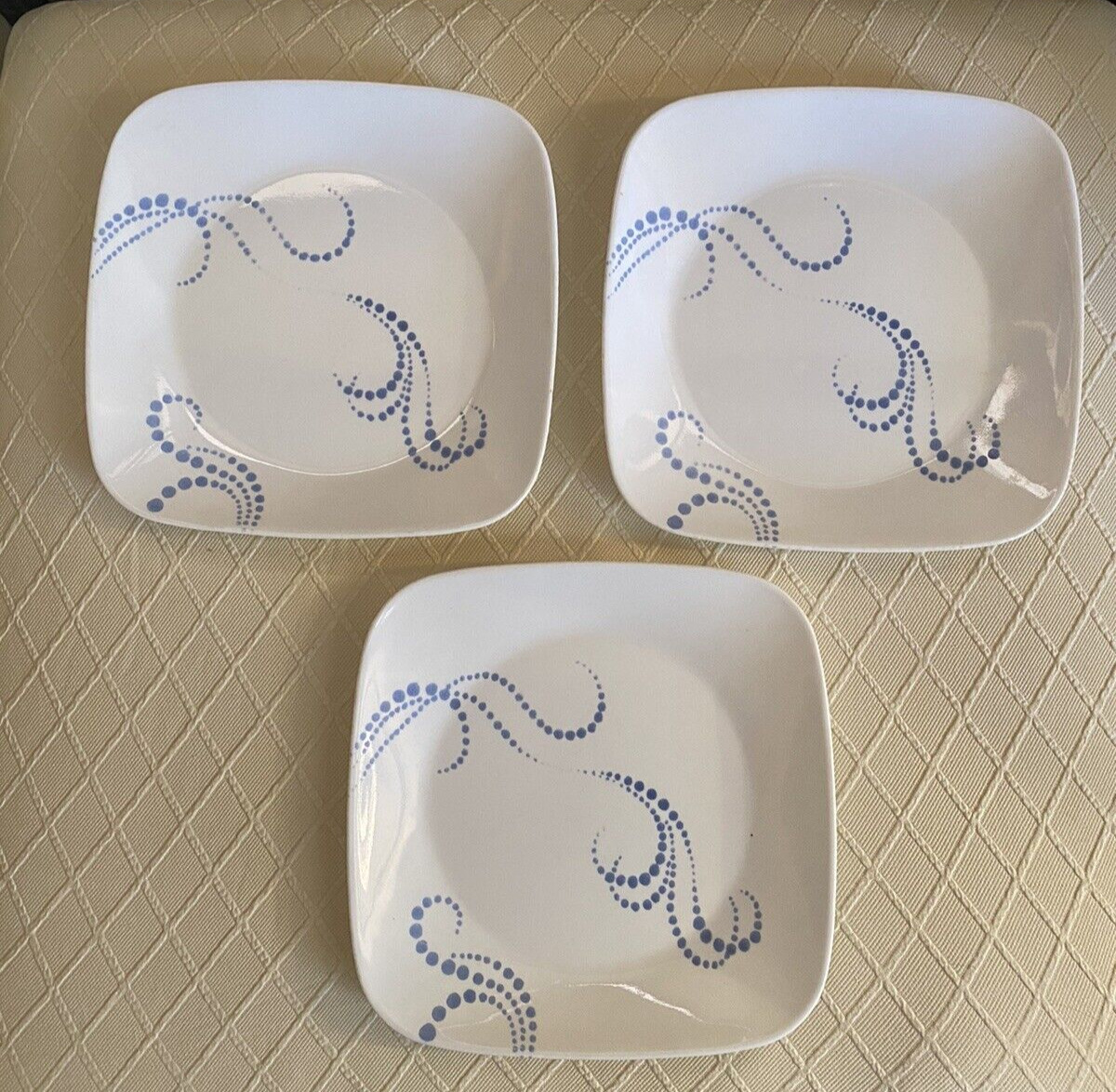 Corning Whimsical Dots Blue White Lunch Plate Set of 3
