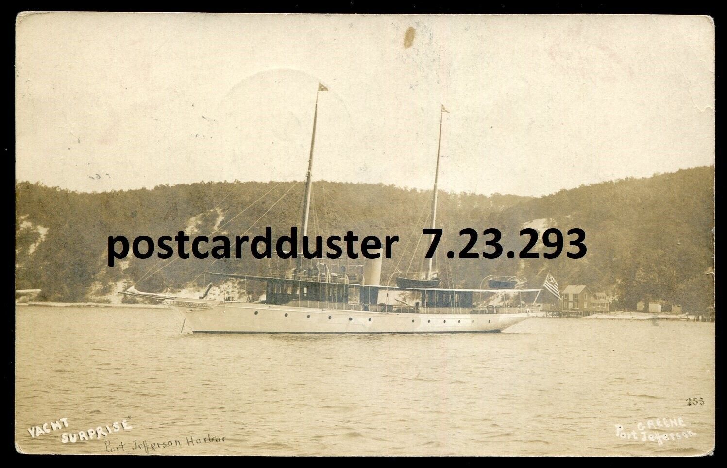 PORT JEFFERSON New York 1908 Yacht SURPRISE Harbor Real Photo Postcard by Greene