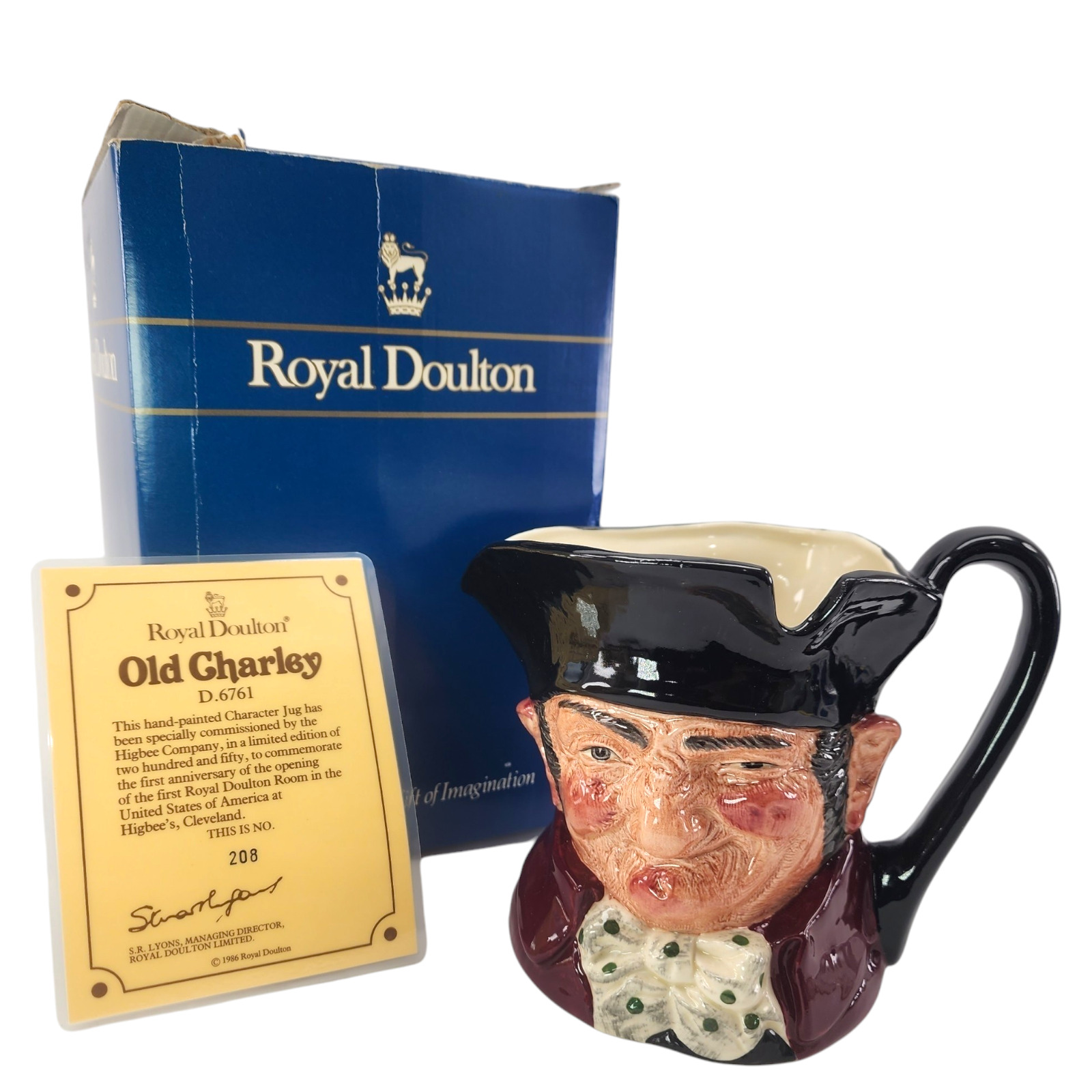 Royal Doulton Old Charley D6761 Character Jug Ltd Ed 208/250 w/ Box & COA