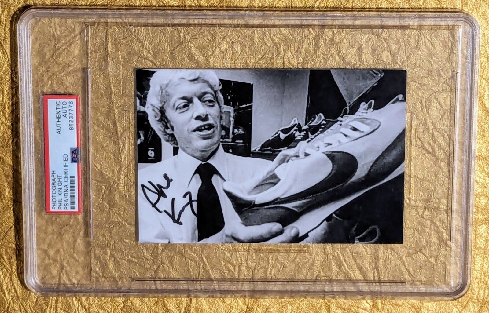Phil Knight PSA Autograph Signed Photo Blue Ribbon Sports Vintage Nike Shoe
