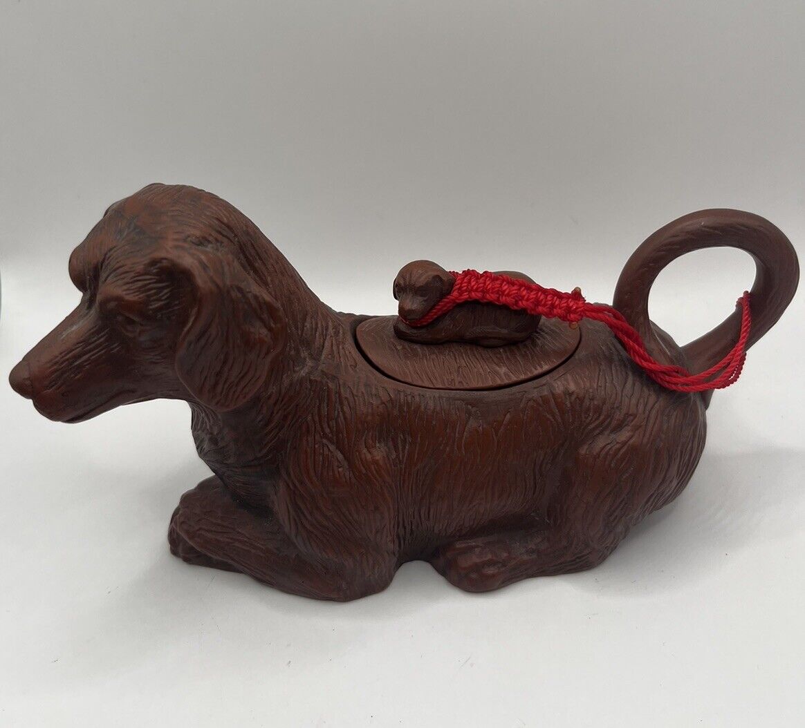 Ceramic Dog And Mini Dog Creamer Tea Pot Red Clay Asian ?