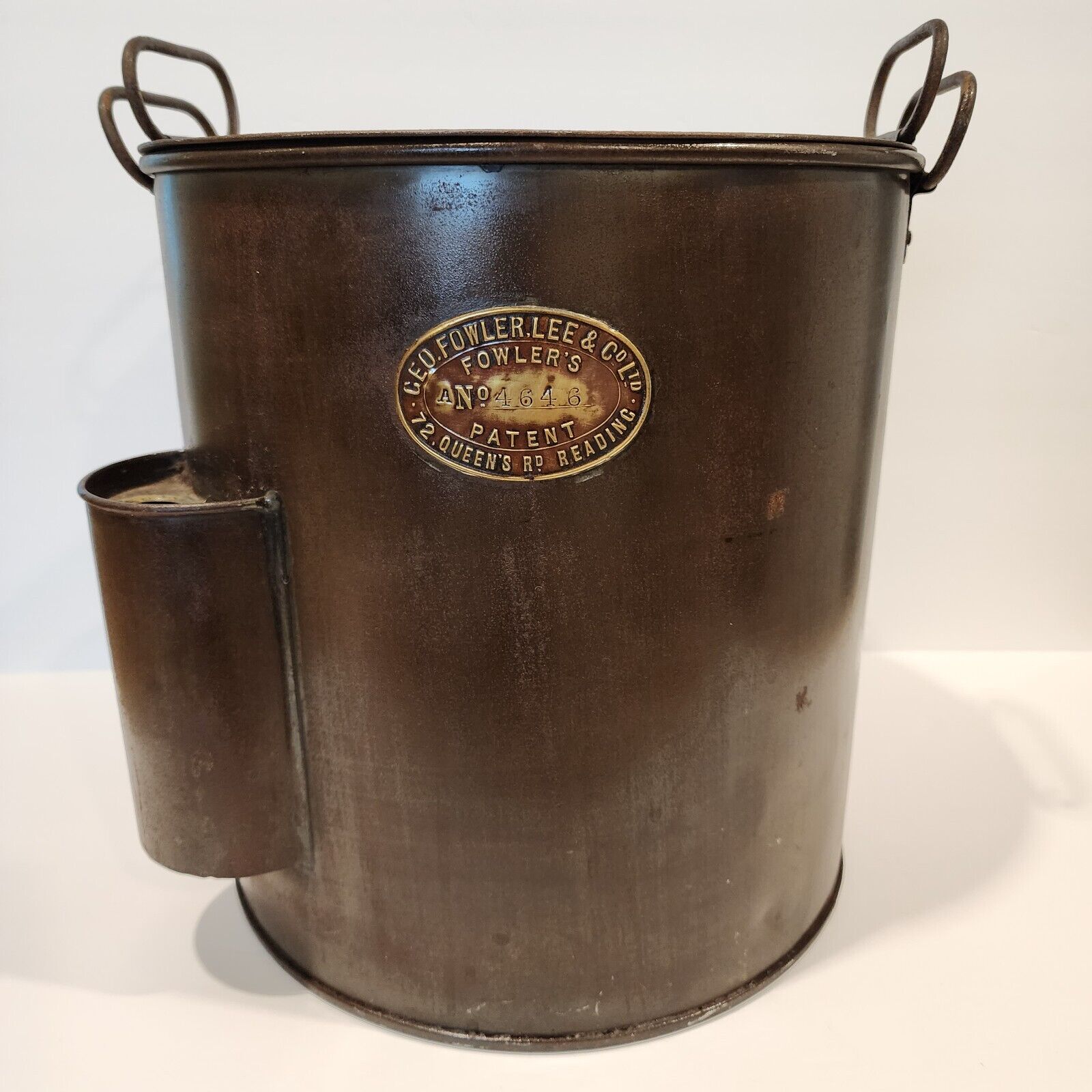 Vintage GEO. FOWLER LEE & CO Twin Handled Boiler Steamer Metal Cooking Pot w/Lid