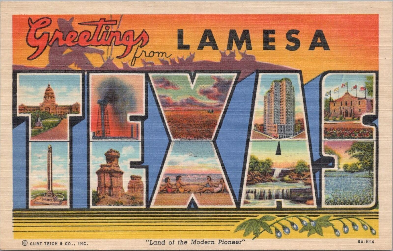 Postcard Large Letters Greetings La Mesa Texas Curt Teich 