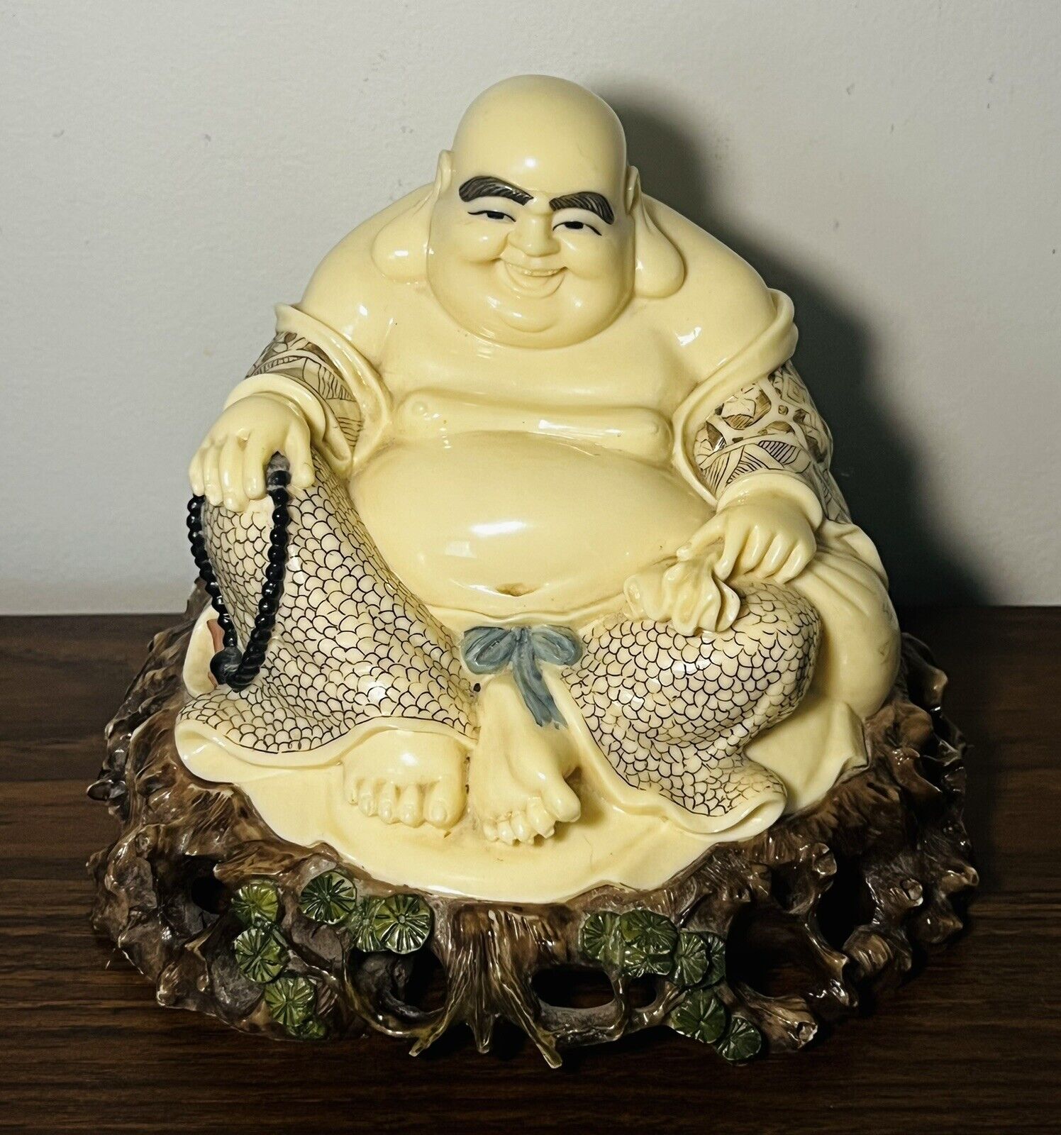 Vtg Laughing Buddha Statue Resin Lucky Feng Shui Wealth Good Luck Fortune Figure
