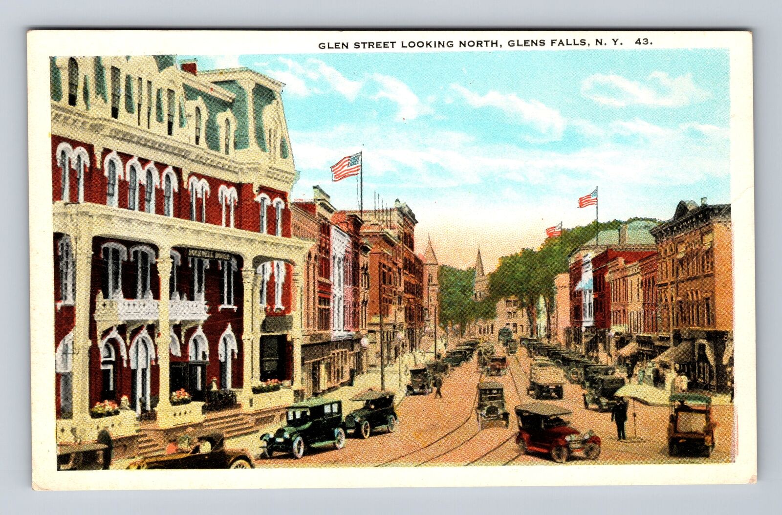 Glens Falls NY-New York, Glen Street Looking North, Antique, Vintage Postcard
