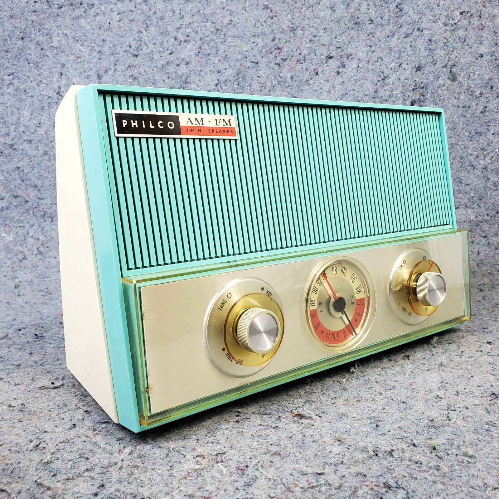 Vintage Philco Tube Radio K914-124 Twin Speaker AM/FM Mid Century Blue Works