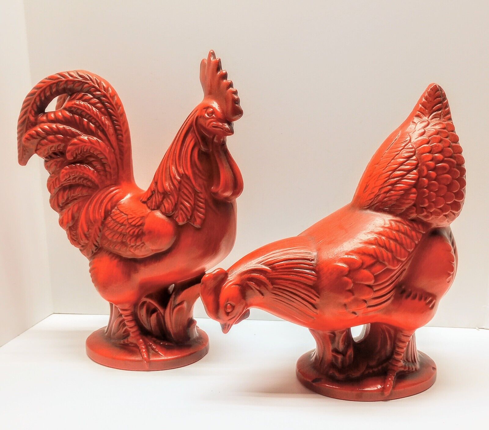 Vintage Red Rooster & Chicken Hen Set Royal Haegar Pottery Farm Rustic Decor