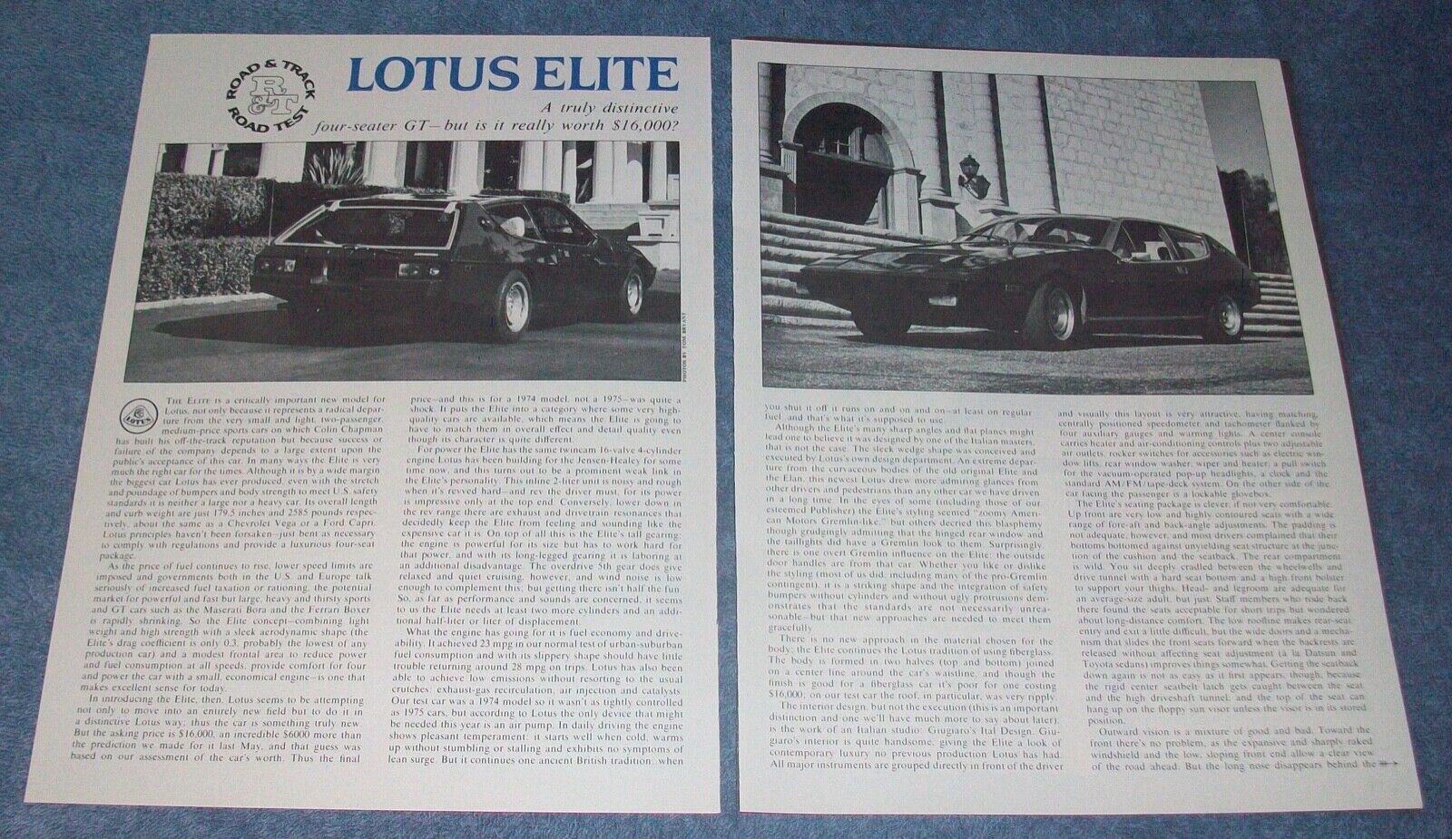1975 Lotus Elite Vintage Road Test Info Article 