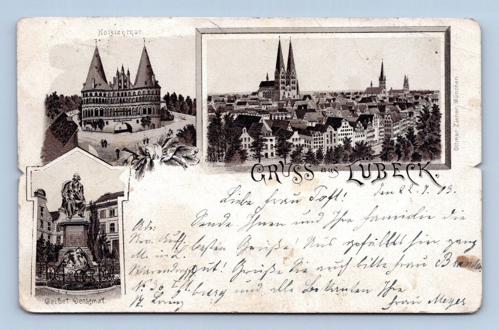 Multiview Vignette Greetings From Lübeck Germany UDB Postcard M2