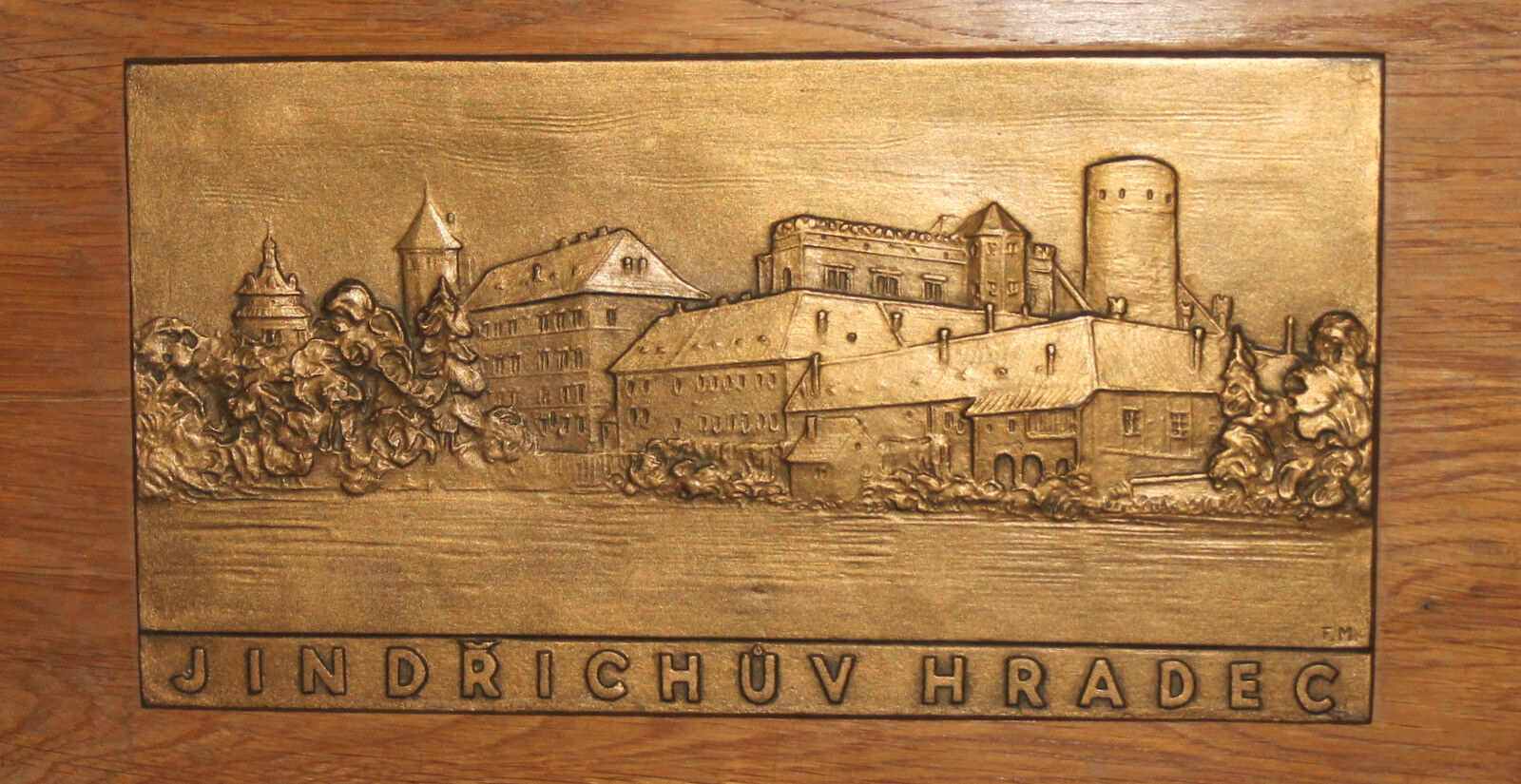 Vintage Czech Jindrichuv Hradec Cityscape wall decor plaque