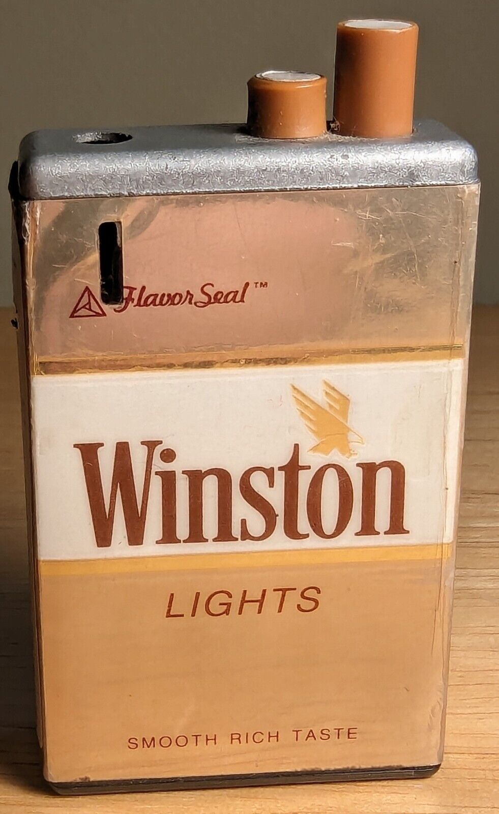 Vintage WINSTON LIGHTS Cigarette Pack Lighter Gold Wrap Untested