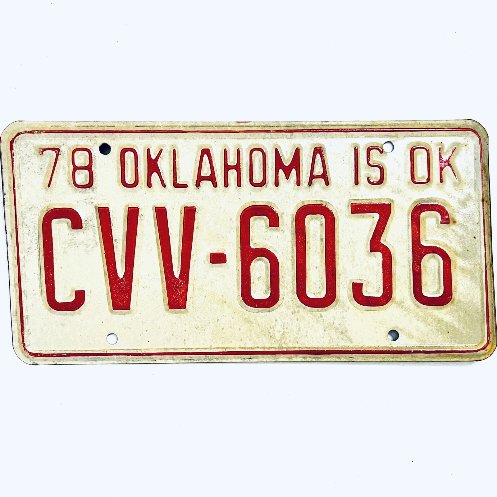 1978 United States Oklahoma Oklahoma is OK Passenger License Plate CVV-6036