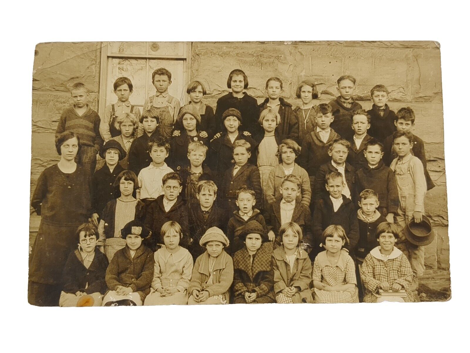 RPPC Grade School Class Children & Teacher Group Photo Picture Postcard c. 1930