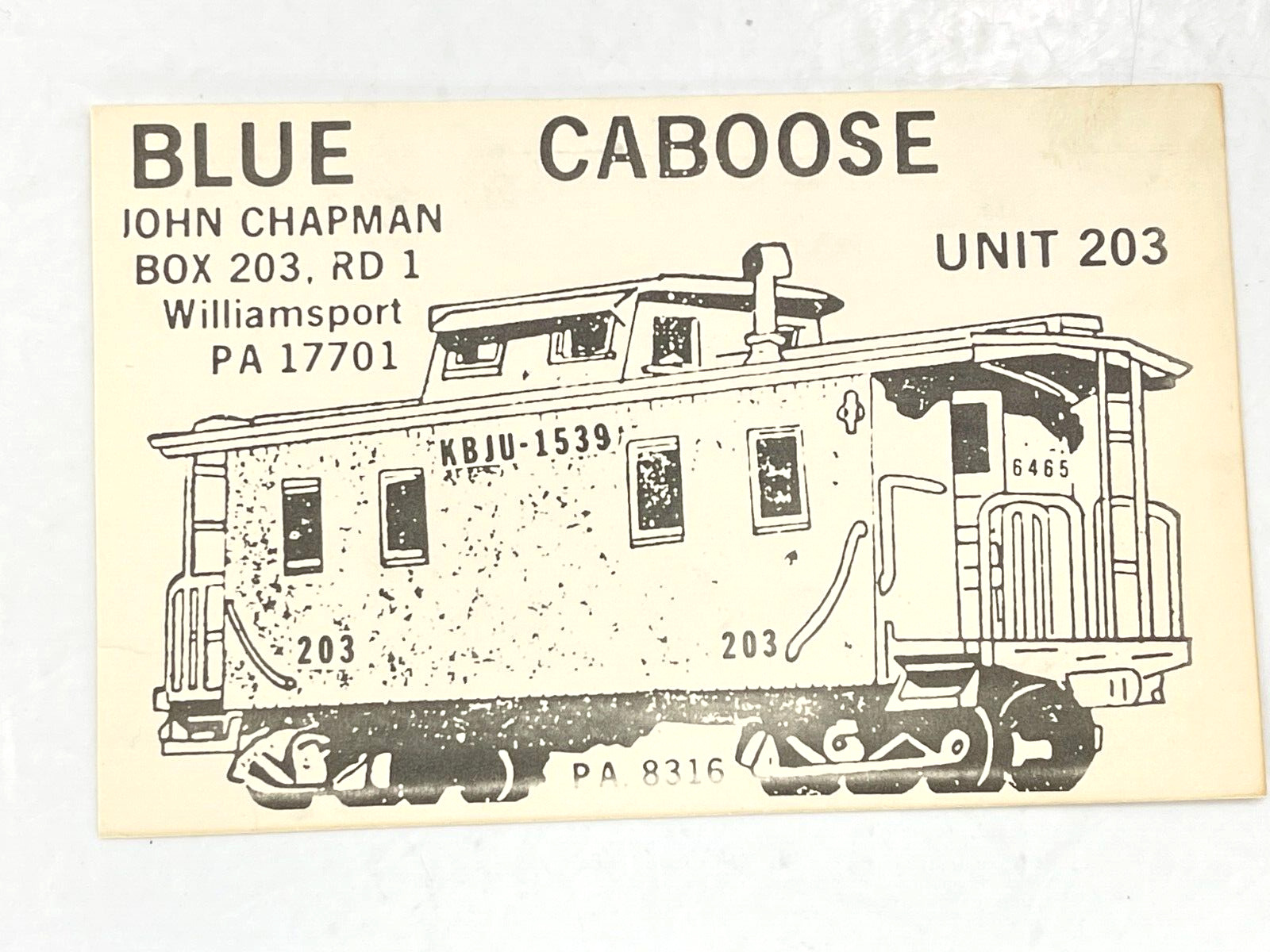 Vintage QSL Card Ham CB Amateur Radio Blue Caboose John Chapman Williamsport PA