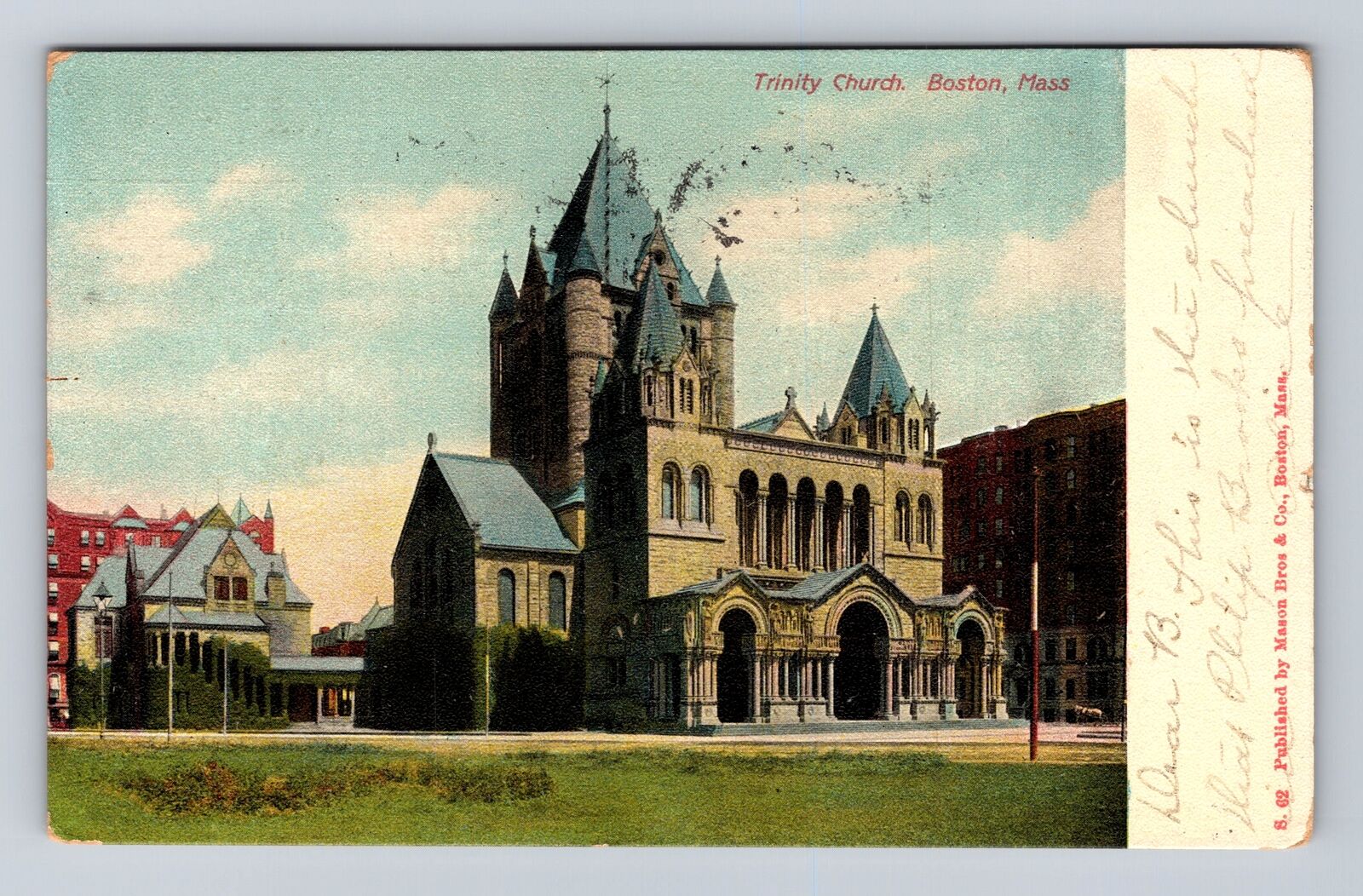 Boston MA-Massachusetts, Trinity Church, Religion, Vintage c1905 Postcard