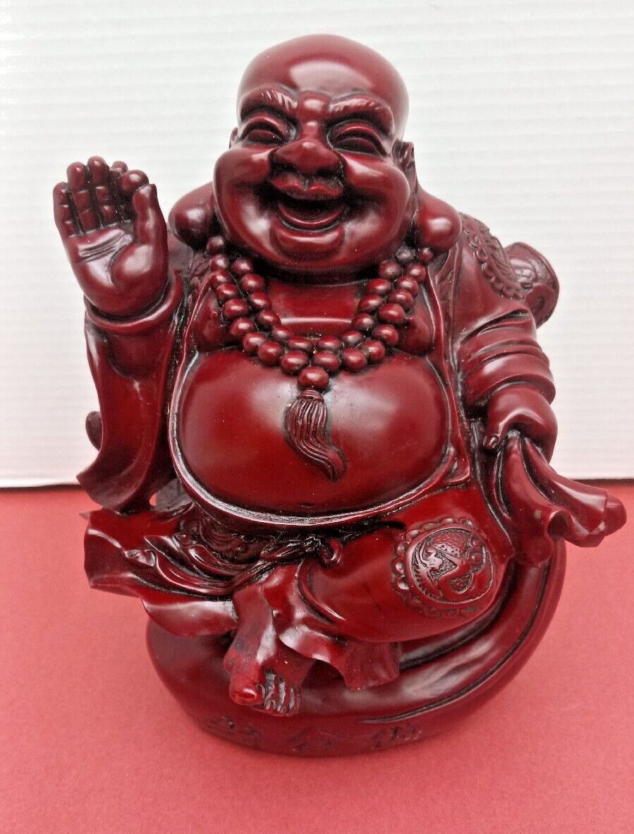 VINTAGE CARVED CINNABAR LACQUER CHINESE BUDDHA