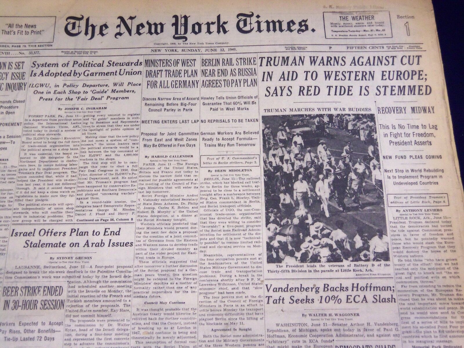1949 JUNE 12 NEW YORK TIMES - TRUMAN WARNS AGAINST AID CUT - NT 3781