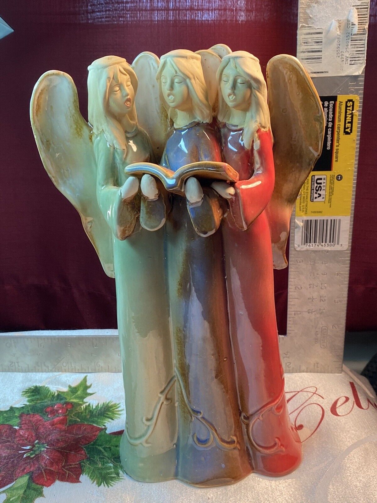 Terracotta Angels Praying Vintage Statue Beautifully Decorated 11”