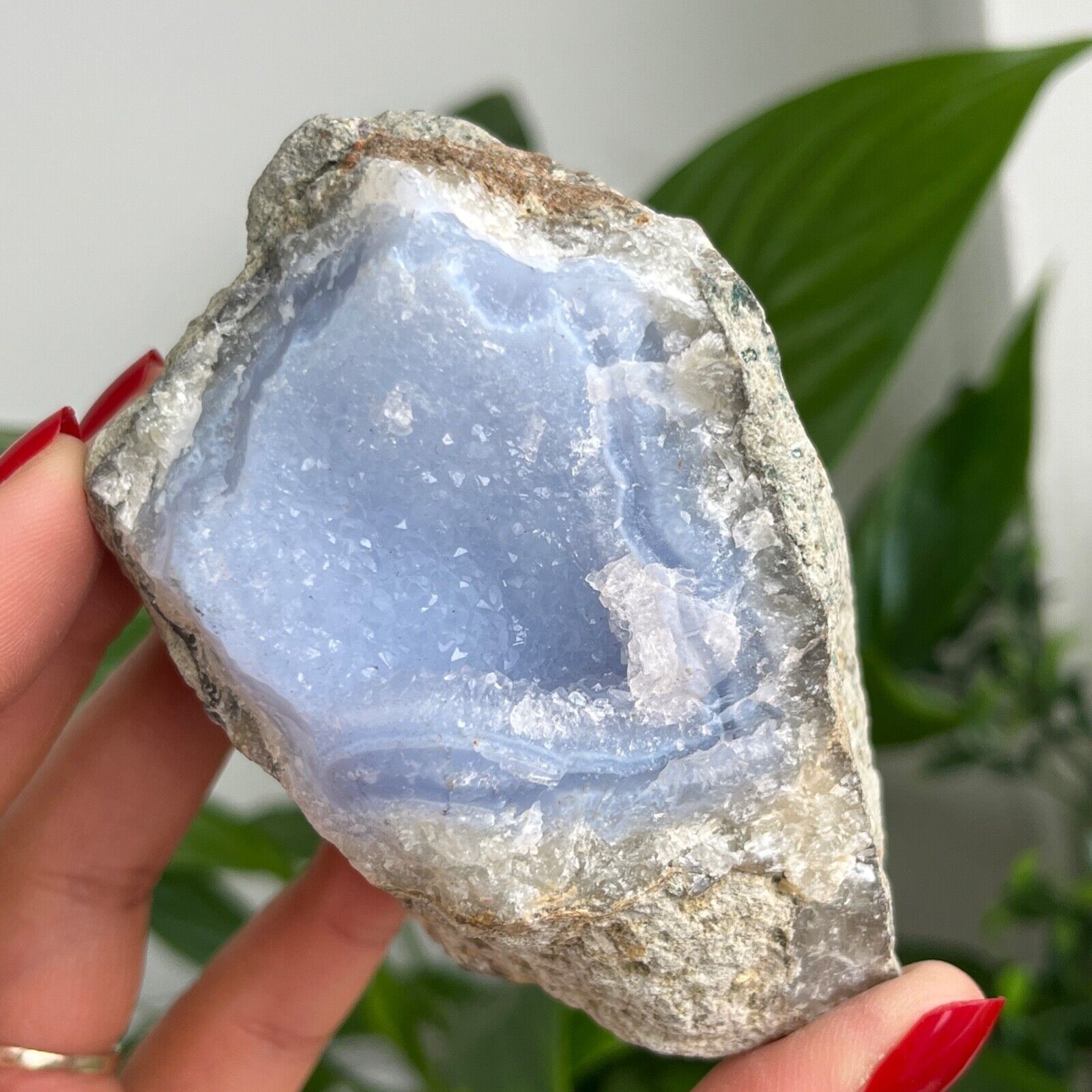 Blue Lace Agate Raw Geode Gorgeous Blue Crystal In Matrix 331g - 9cm