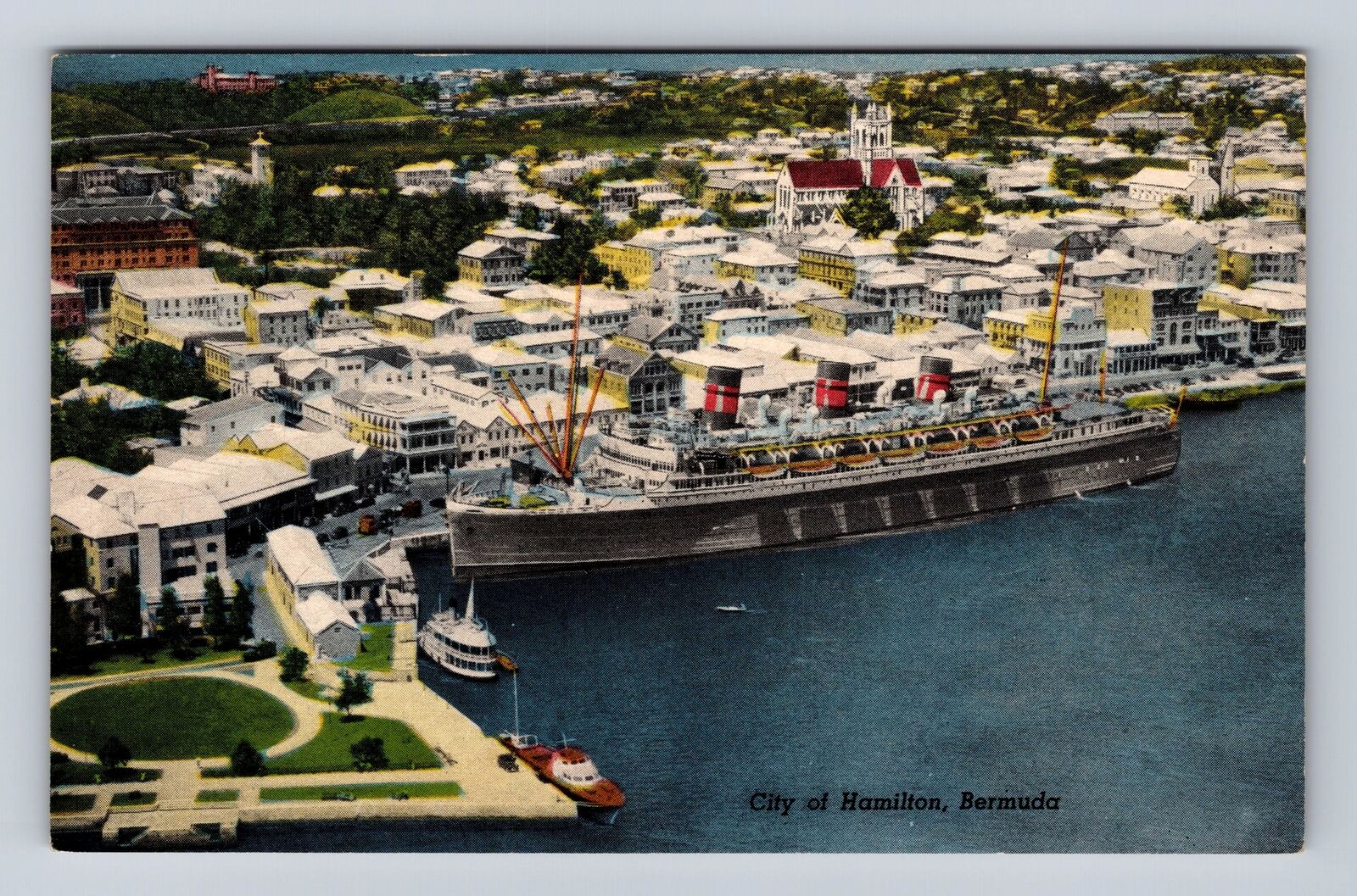 Hamilton-Bermuda, Aerial Of City Area, Antique, Vintage Souvenir Postcard