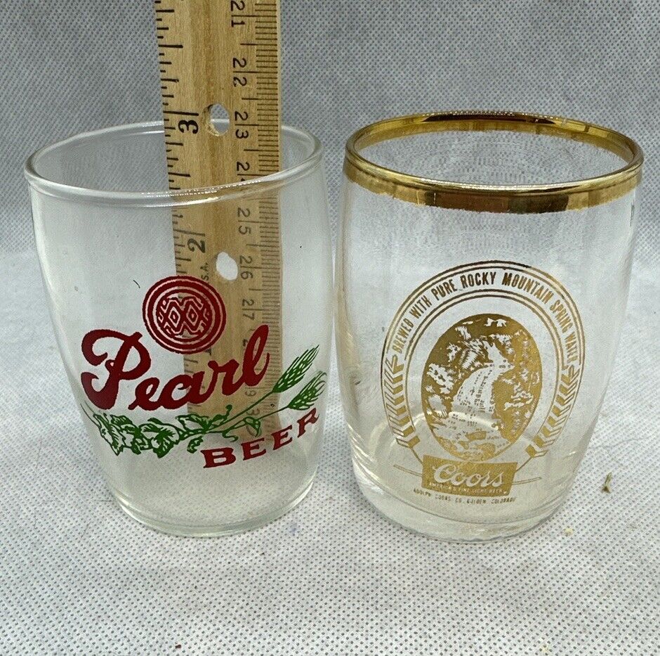 2 Vintage Pearl beer barrel glass (1950 era) And Coors