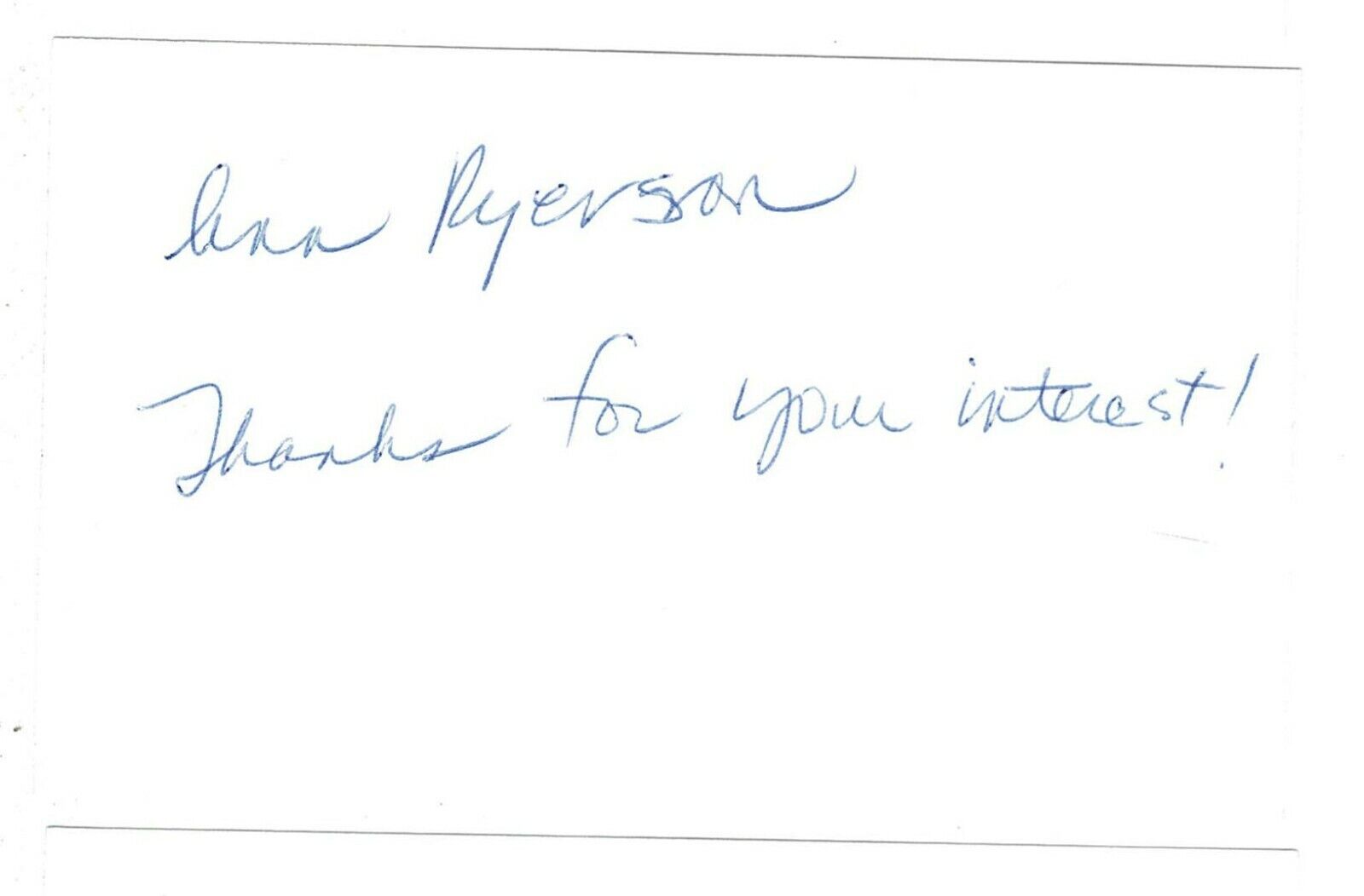 Ann Ryerson signed autographed index card AMCo 11267
