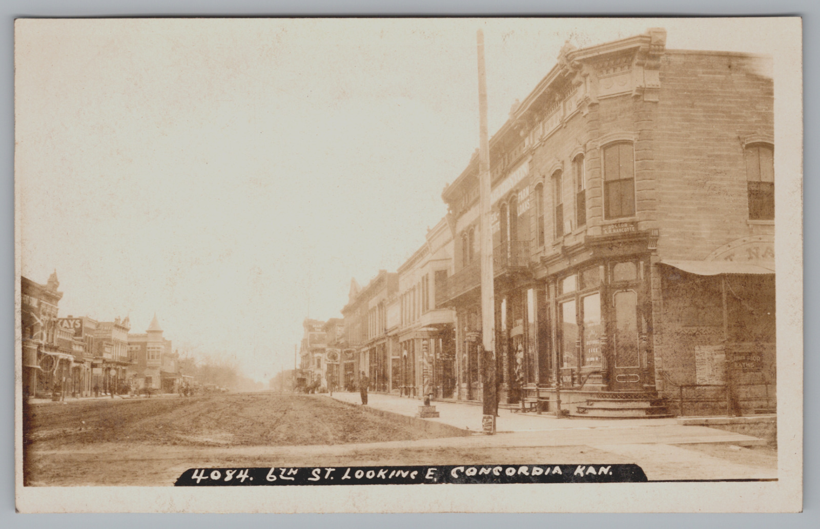 Postcard, RPCC, 6th St. Looking East Concordia Kansas, Doctor's Office, Shops