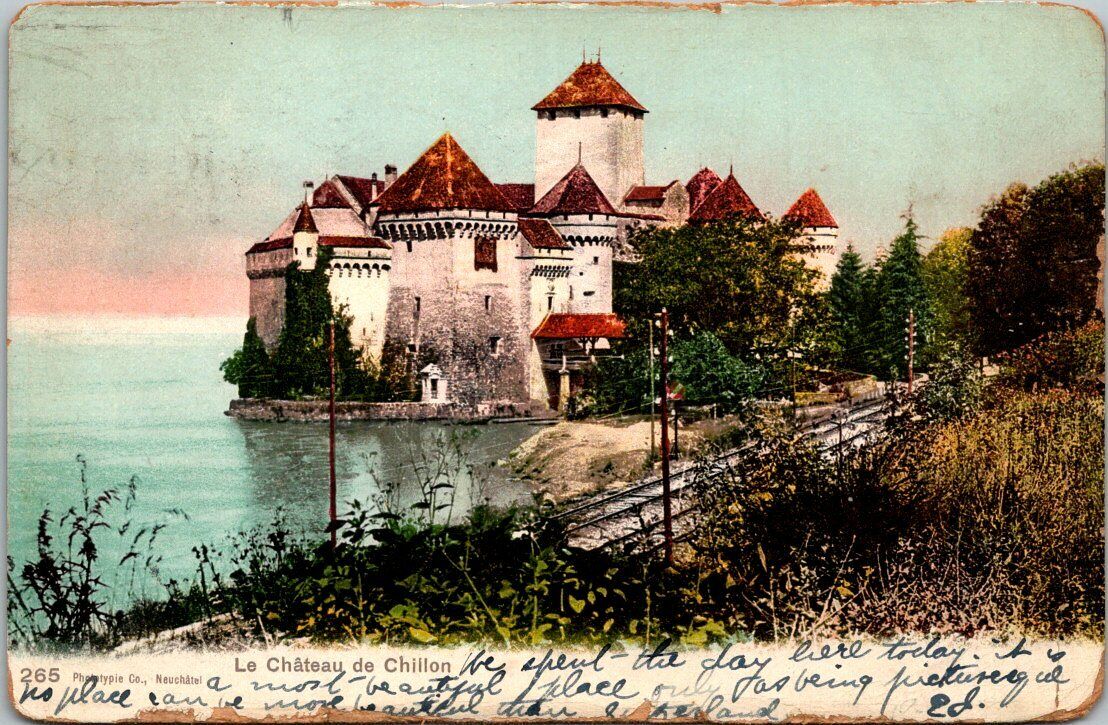 Postcard Chateau de Chillon Castle Switzerland Vintage