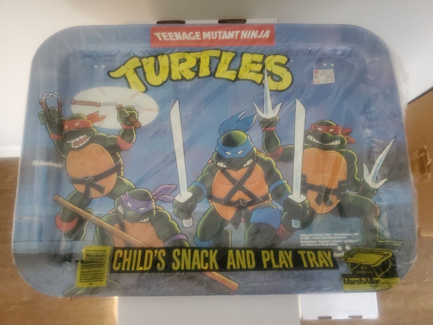 1988 TMNT Teenage Mutant Ninja Turtles Childs Snack and Play Tray New With Cello