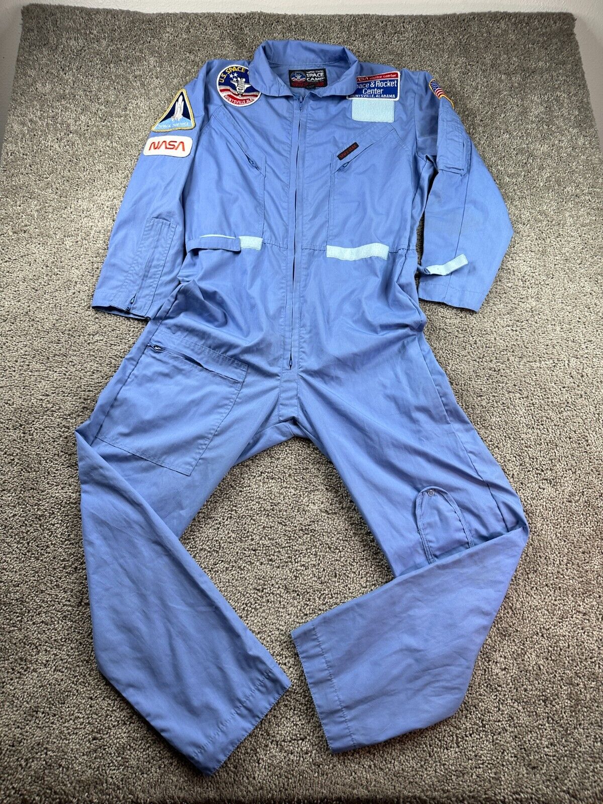 VINTAGE NASA Coveralls Fight Suit Mens M Blue USA Space Camp Huntsville FLAW