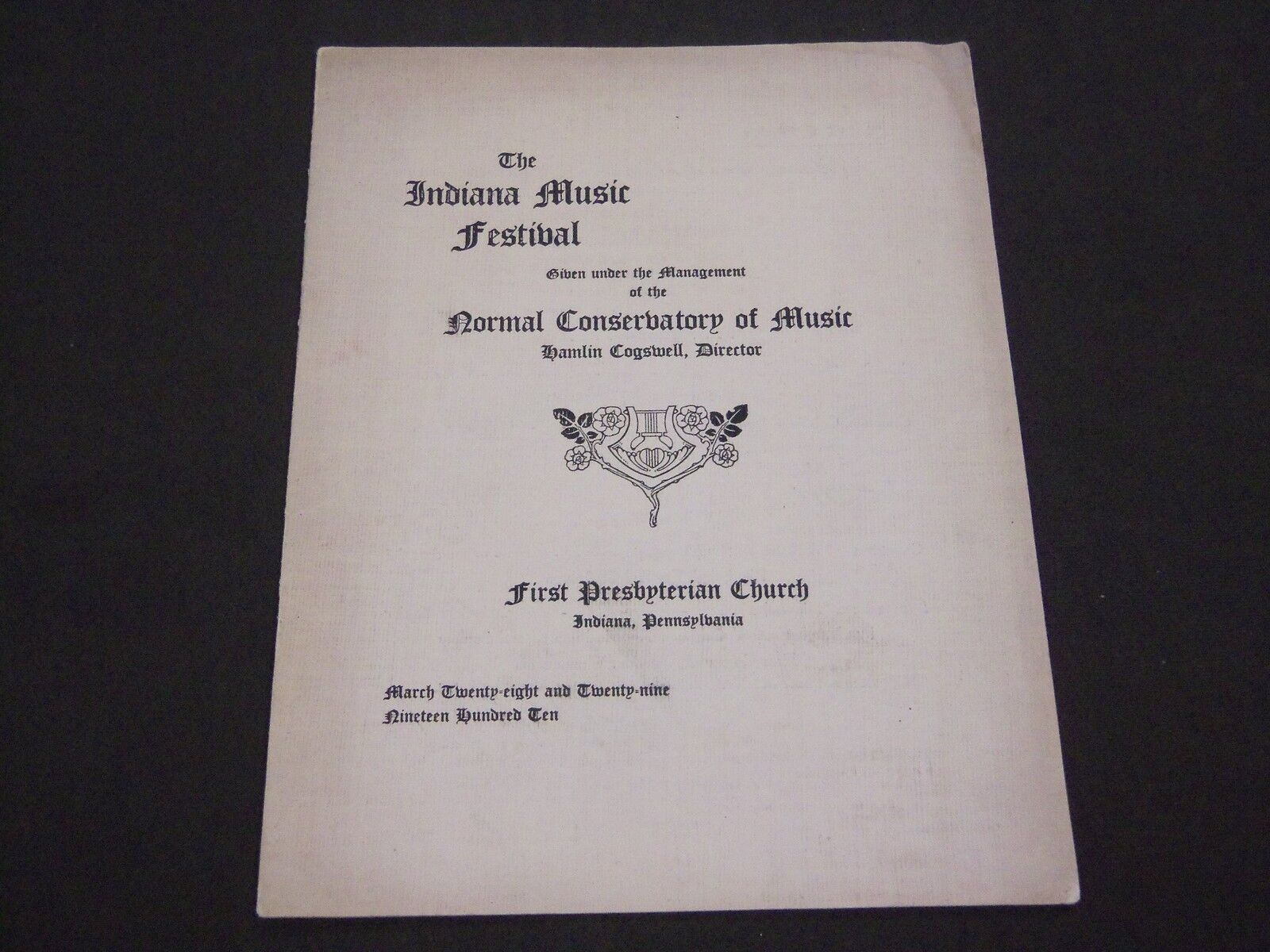 1910 THE INDIANA MUSIC FESTIVAL PROGRAM - NORMAL CONSERVATORY OF MUSIC - J 2098