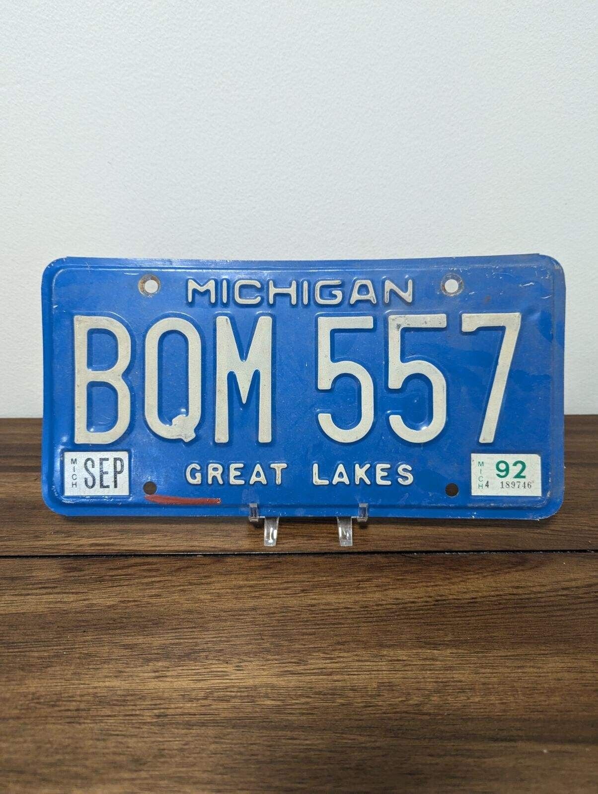 1992 Michigan License Plate Great Lakes Blue # BQM 557