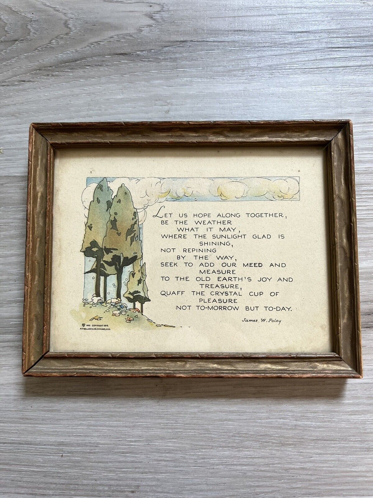 Vintage Antique Framed Motto Poem Let Us Hope James W. Foley C. 1914