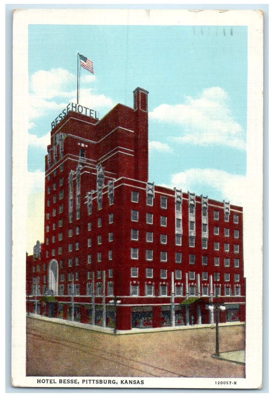 1944 Hotel Besse Exterior Roadside Pittsburg Kansas KS Posted Vintage Postcard