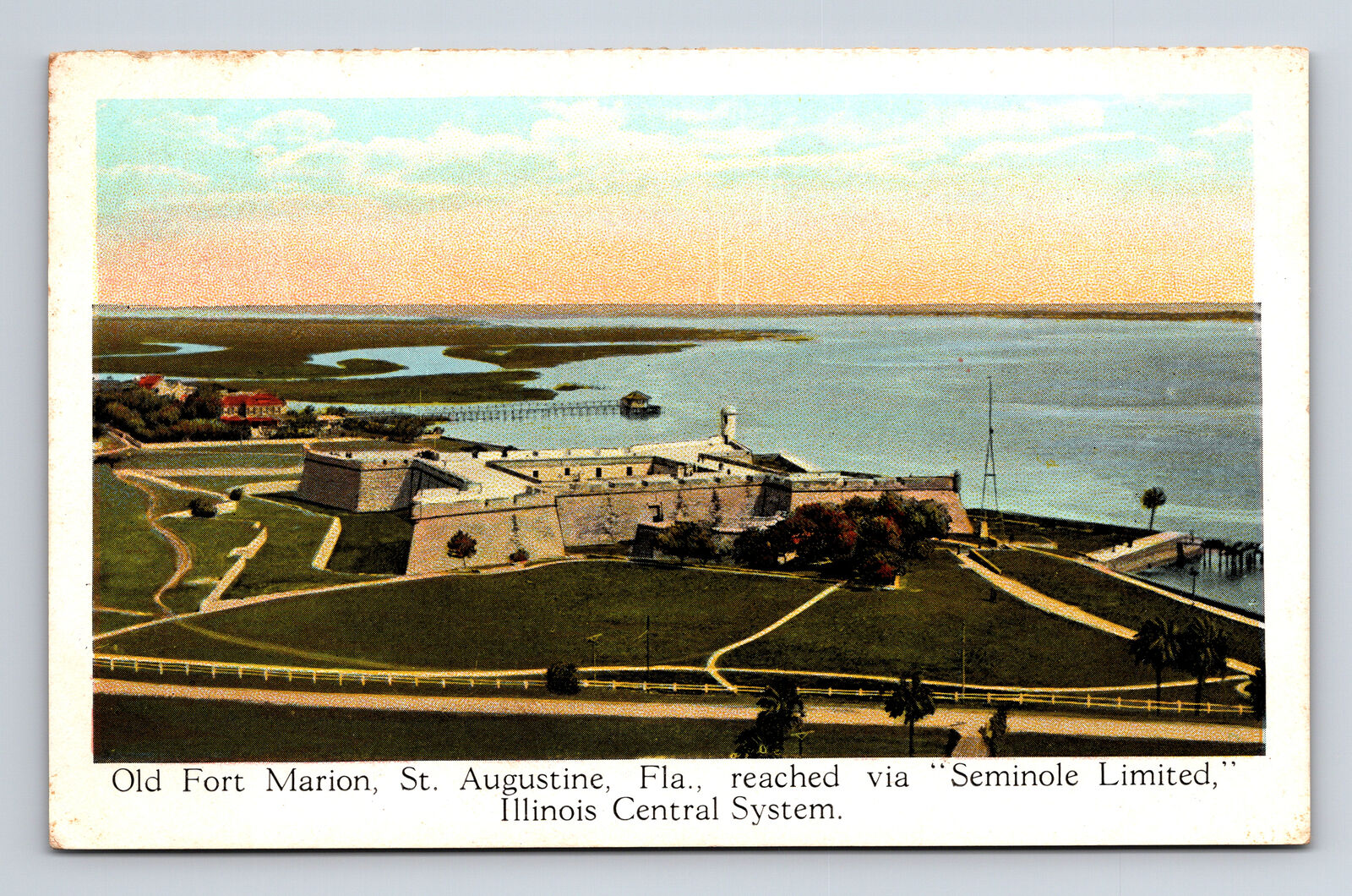 Old Fort Marion Seminole Limited Railway Illinois Central System FL Postcard