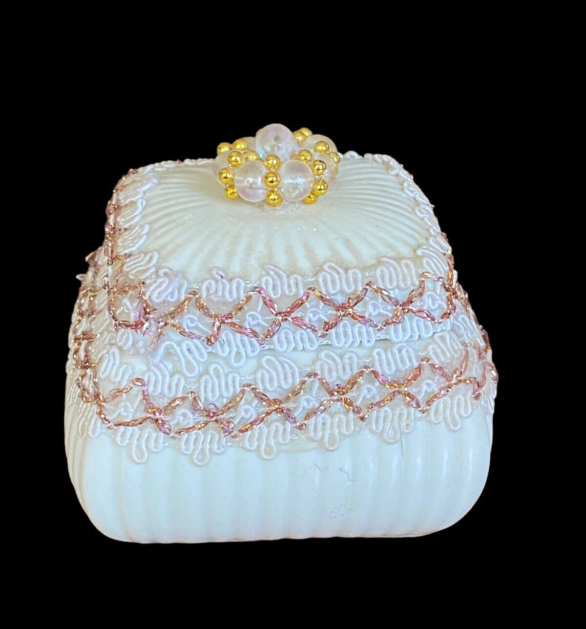 Vintage Flomo Unlimited White Ceramic Trinket Jewelry Box China