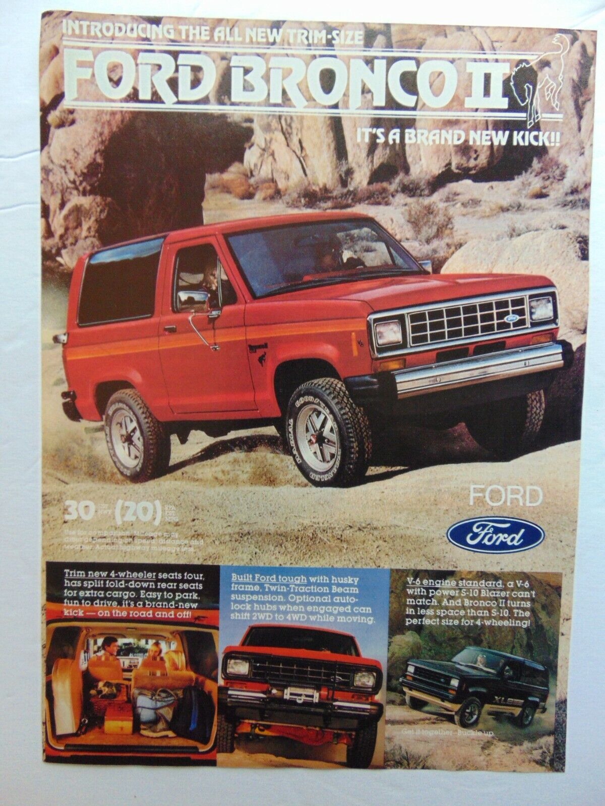 1983 Red FORD BRONCO II  vintage art print ad