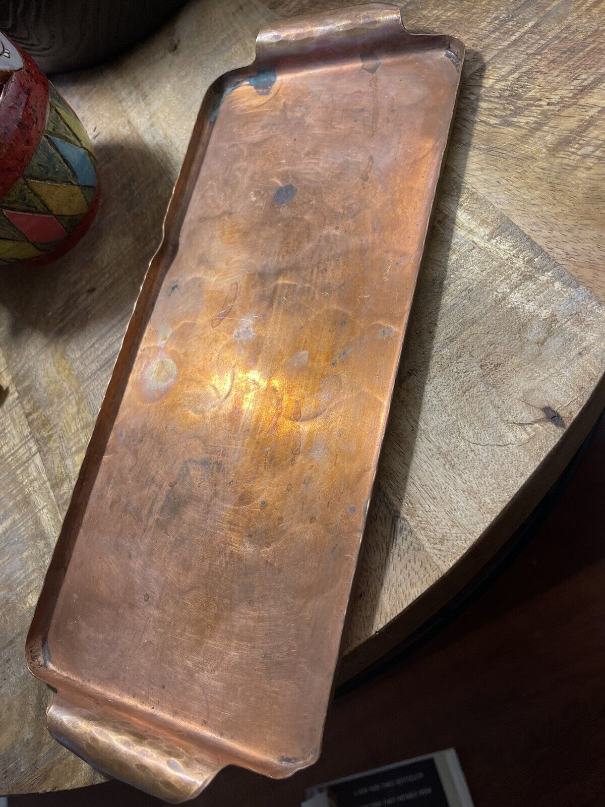 Antique Craftsman Hammered Copper Tray 12.5” Vintage Mission Arts Crafts Era