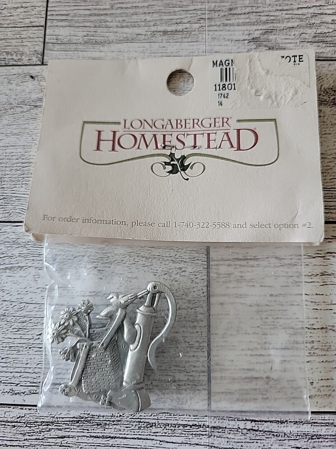 Longaberger Homestead Finishing Touches Pewter Basket Flowers Water Pump Magnet