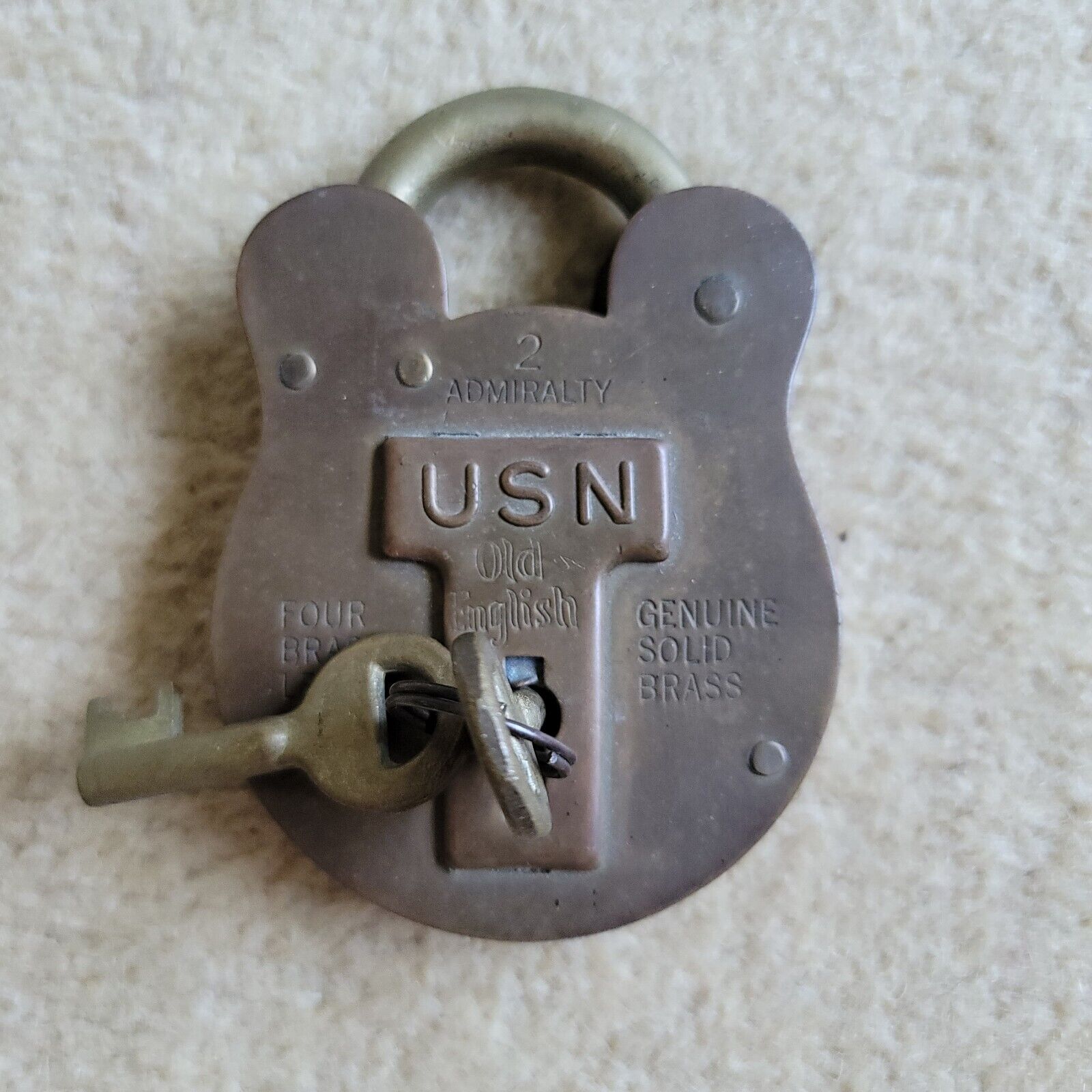 USN Pad Lock Antique Vtg #2 Admiralty English Solid Brass WORKING w/ Both Keys
