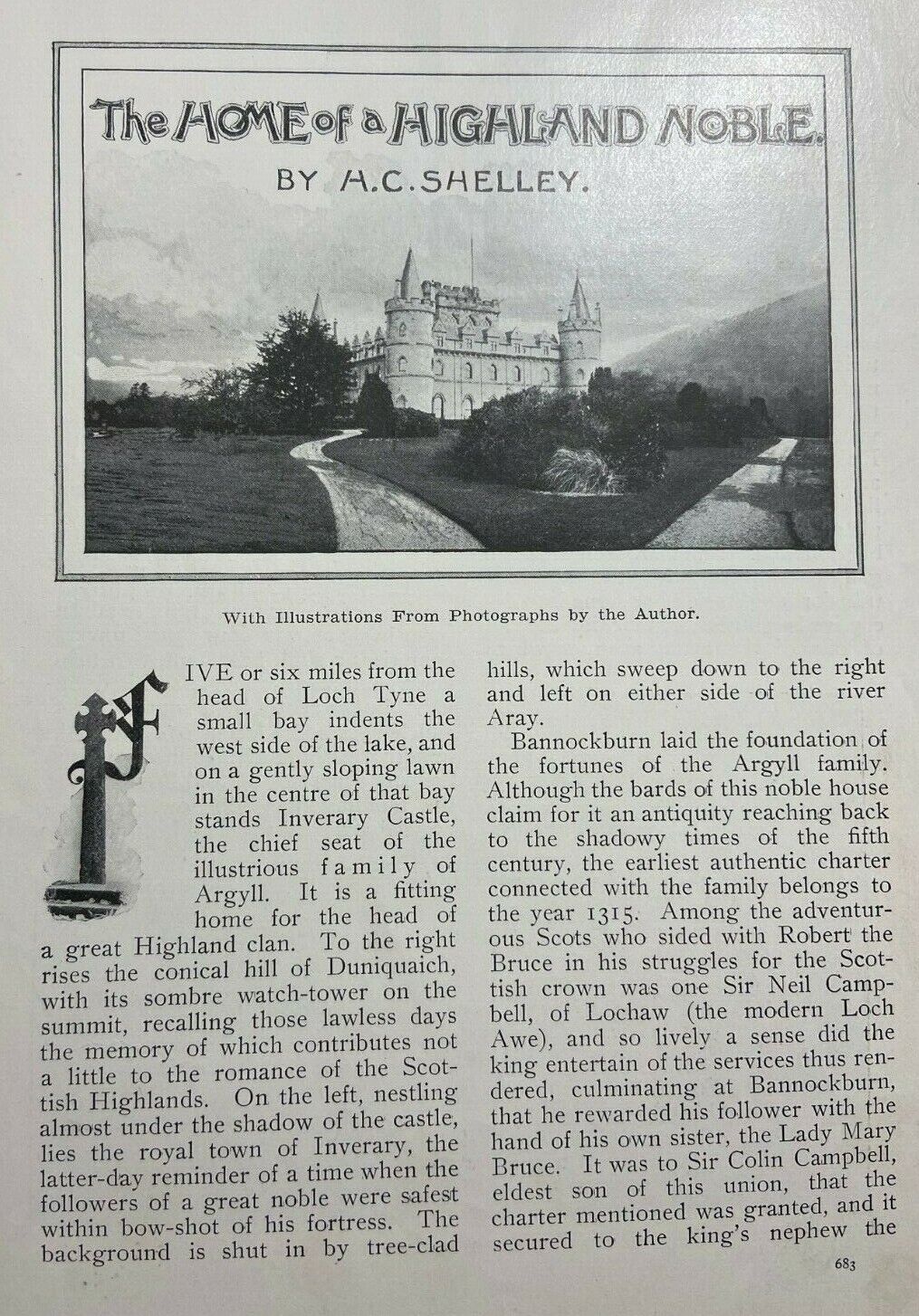 1898 Scotland Inverary Castle Loch Tyne Argyl Frew\'s Bridge illustrated