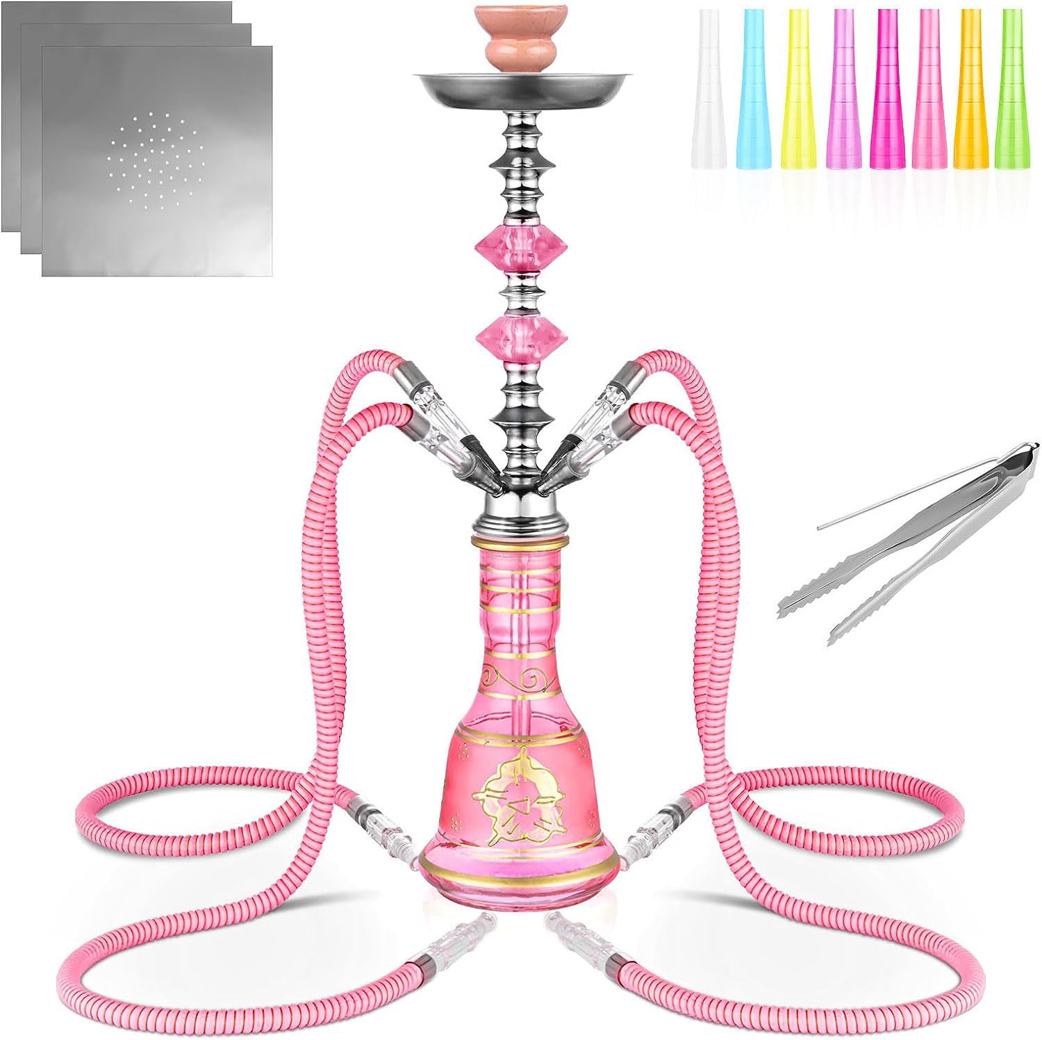 21\'\' 4 Hose Hookah Set with Everything Glass Shisha Vase - Include 50 Disposable