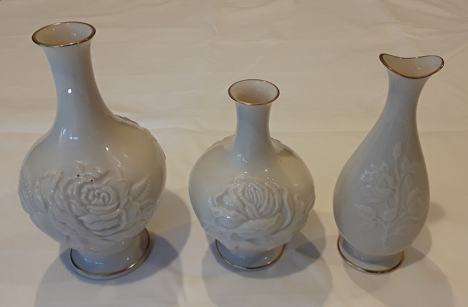 LOT OF (3) Vintage Lenox Flower Vases ROSEBUD BONE CHINA 24K GOLD TRIM